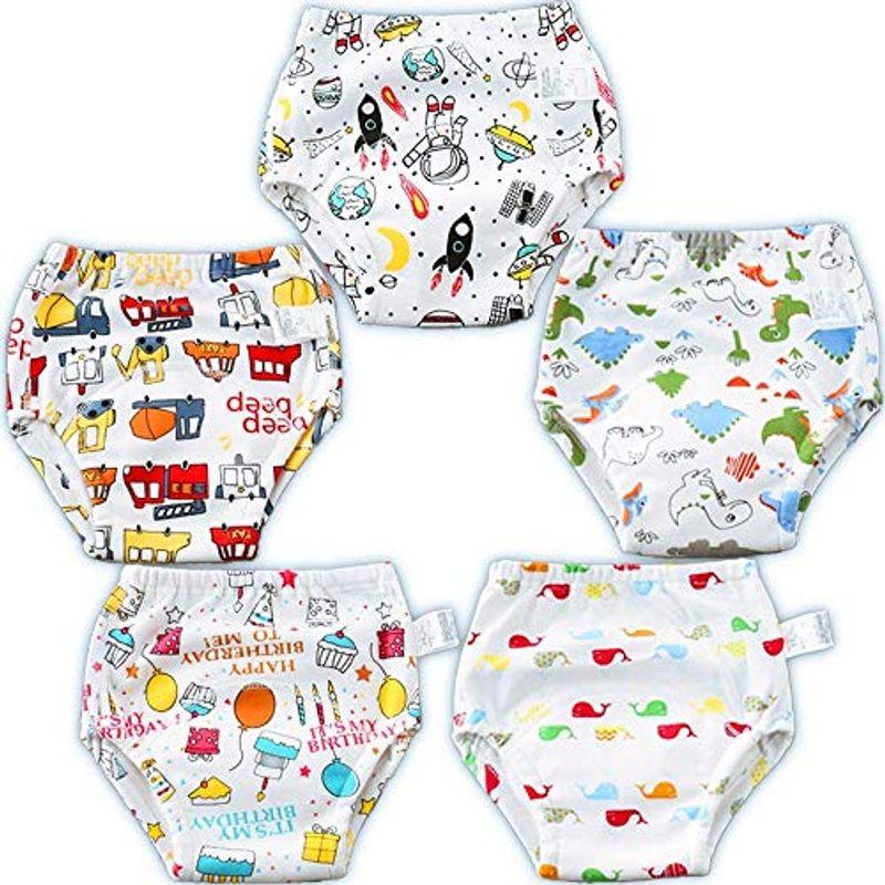 ベビー トレーニング パンツ 中股4層 5枚入り コットン ショーツ ブリーフ 高吸収 通気性 綿 100cm ブルー かわいい動物 恐竜 新作人気モデル
