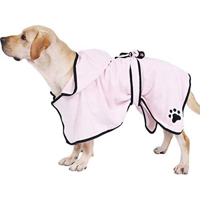Homydom犬 バスローブ ペット用 超吸水 ファイバー 猫用ペットローブ 体拭き 調整可能 柔らかい お風呂ローブ タオルフード付き 可 大放出セール