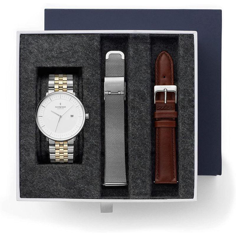 セットNordgreen［ノードグリーン］Philosopher 北欧デザイン腕時計 ホワイトダイヤル シルバーゴールド5リンクブレス / シルバーゴールド5リンクブレス 北欧デザイン腕時計 ホワイトダイヤル