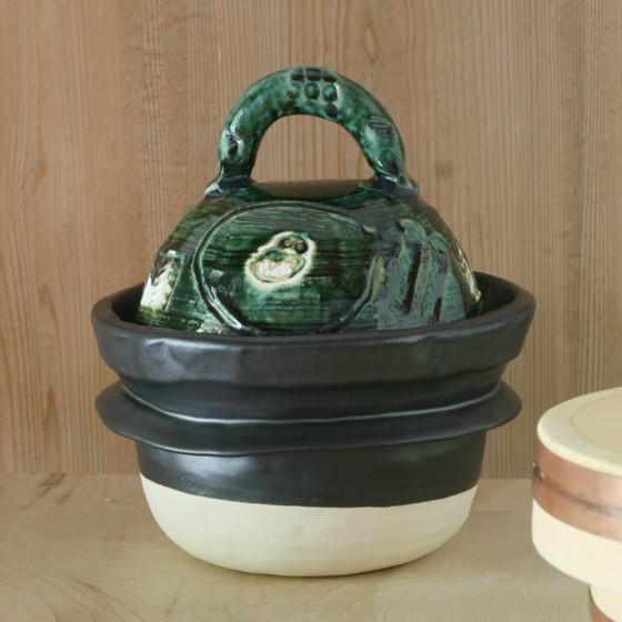 ■陶器 織部飯炊き土鍋2〜3合炊き■美味しい 新米 おしゃれ モダン 素敵 プレゼント 父の日 母の日 人気 結婚祝い お正月 クリスマス 陶芸 和食器