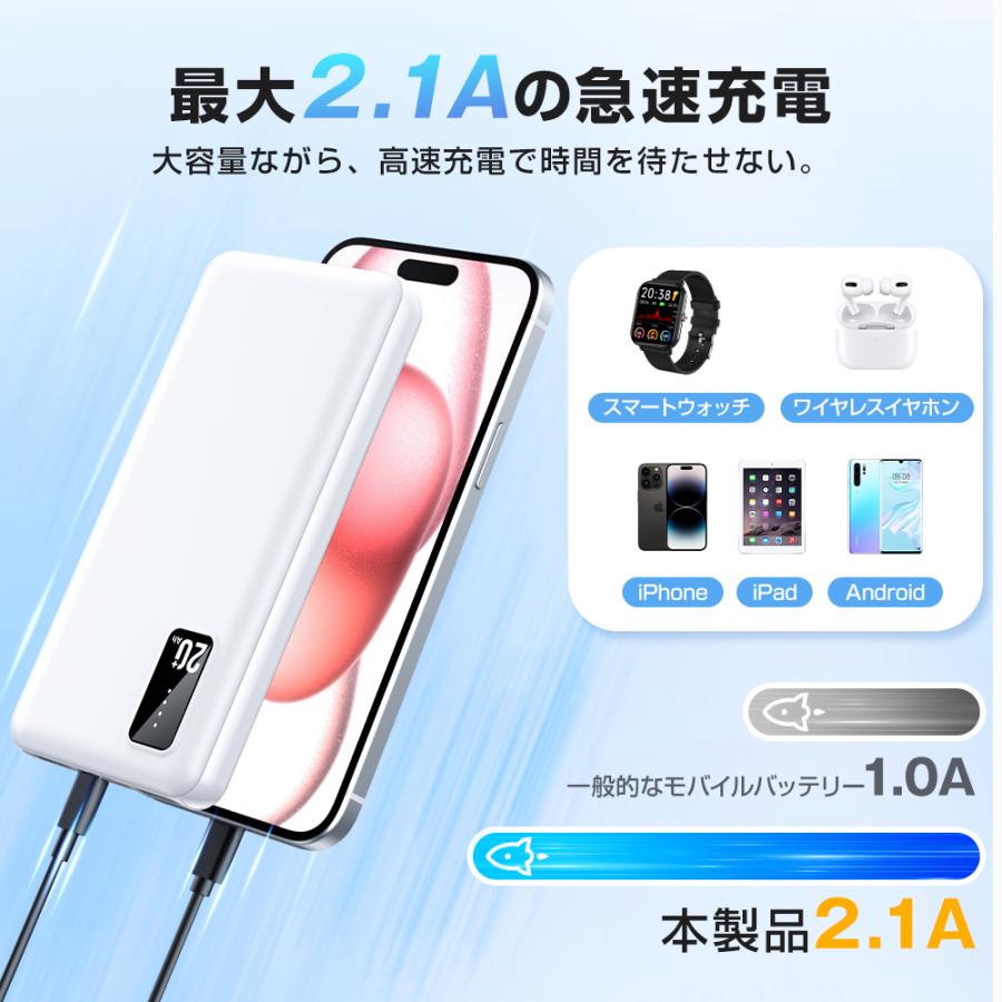 モバイルバッテリー 大容量 20000mAh 軽量 3台同時充電 薄型 小型 充電器 スマホ充電器 残量表示 Lightning 携帯充電器 iPhone Android 対応｜matakul｜10