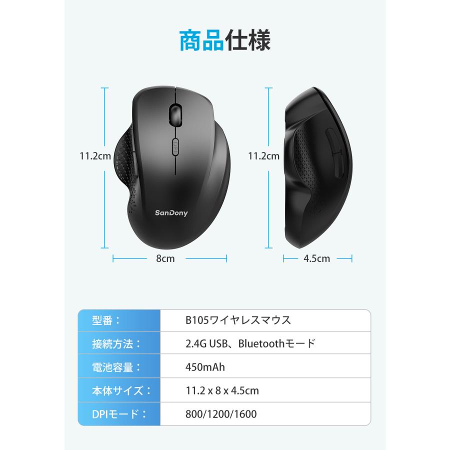 マウス ワイヤレスマウス 無線 Bluetoothマウス 2.4GHz 5ボタン 超静音 バッテリー内蔵 充電式 高精度 Mac/Windows/surface/Microsoft Pro 使いやすい｜matakul｜12