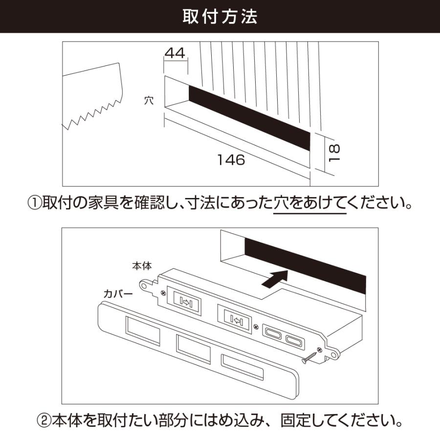 家具用コンセント/USBコンセントプラグ【ブラック】USBポート2口 AC