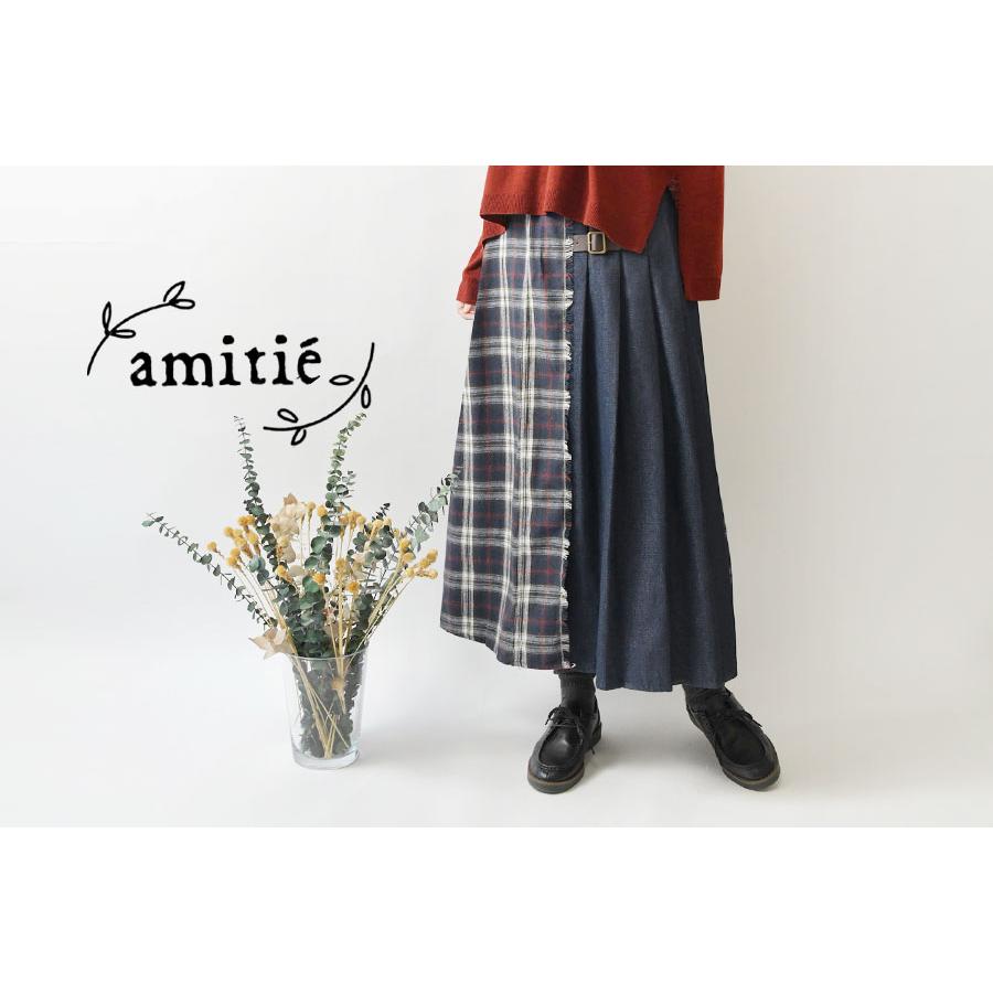 10%OFFクーポン スカート amitie アミティエ チェック デニム プリーツ