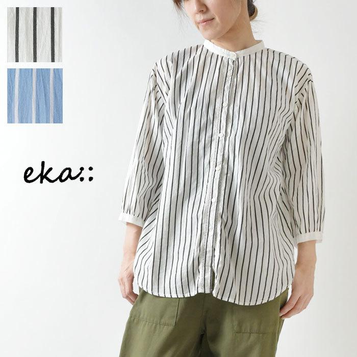 シャツ レディース eka: エーカ 80s ストライプ クレリック 七分袖 シャツ(1711028) 7分袖 春 夏 コットン 綿 涼しい 軽い  快適 ナチュラル :eka1711028:Matilda - 通販 - Yahoo!ショッピング