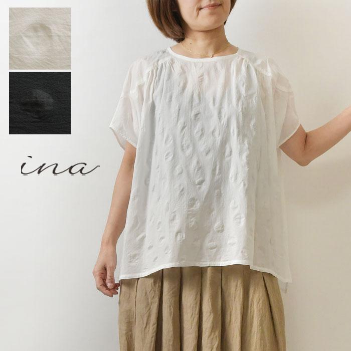ブラウス ina イナ コットン ローン 塩縮 ドット 柄 プルオーバー 