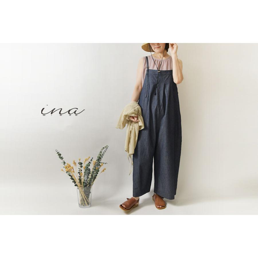 イナ 10%OFFクーポン サロペット レディース ina 5oz デニム 胸 タック