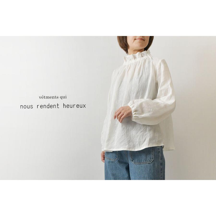 美品✨nous rendent heureux フリル 花刺繍 リネンブラウス 10%OFFクーポン ブラウス レディース nous rendent heureux ヌーランド
