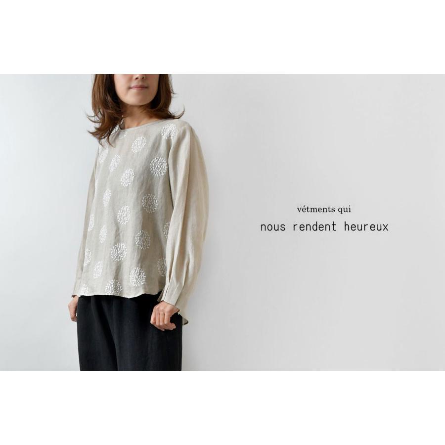 美品✨nous rendent heureux フリル 花刺繍 リネンブラウス 10%OFFクーポン ブラウス レディース nous rendent heureux ヌーランド