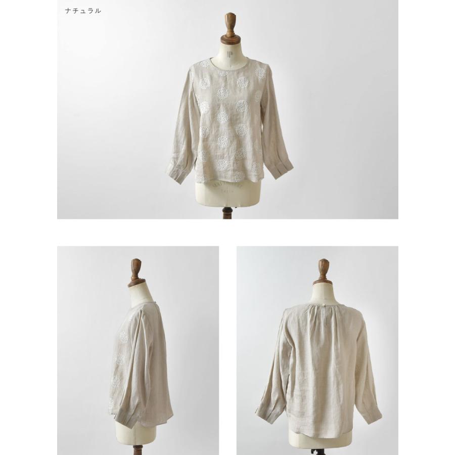 美品✨nous rendent heureux フリル 花刺繍 リネンブラウス 10%OFFクーポン ブラウス レディース nous rendent heureux ヌーランド