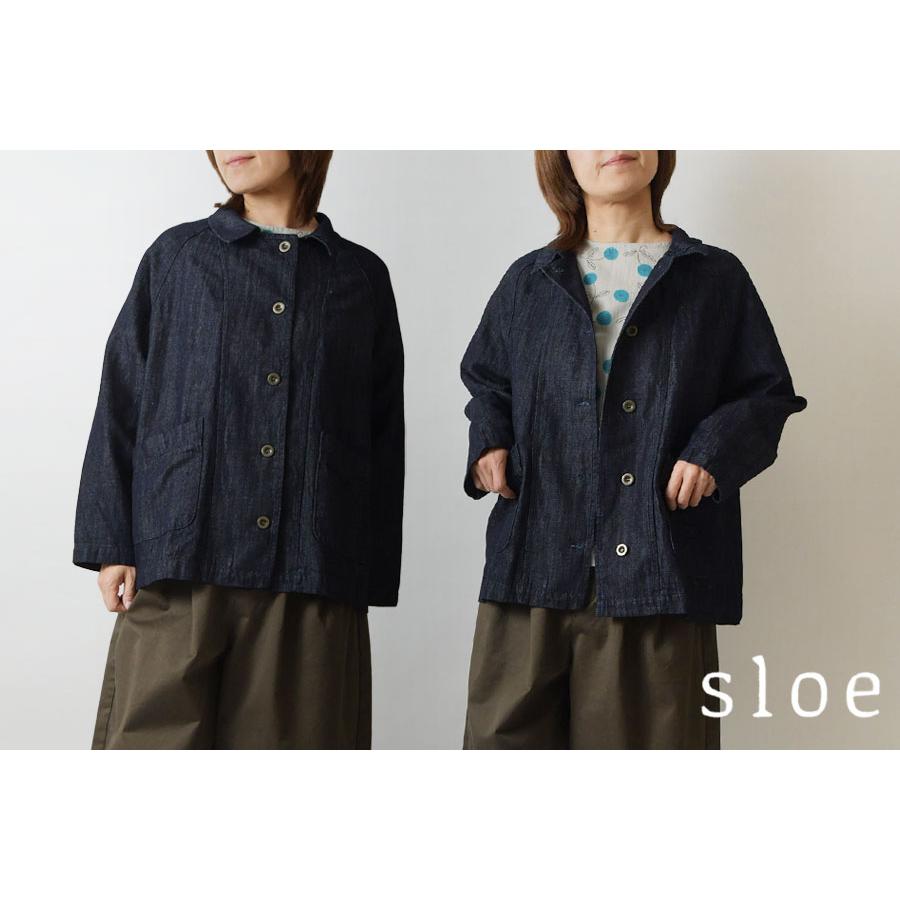 ジャケット sloe スロウ コットン リネン デニム BIG カラー ラグラン 