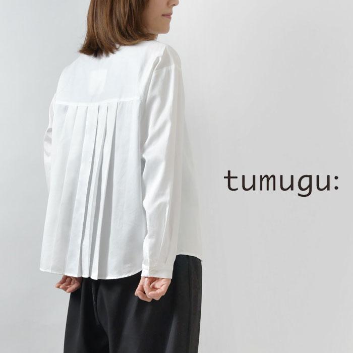 tumugu コットンサテン タック衿 ブラウス tumugu（ツムグ） コットンサテン タック衿 ブラウス / レディース