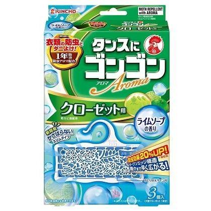 (送料無料)(まとめ買い・ケース販売)ゴンゴンアロマ クローゼット用 3個入 ライムソープの香り（40個セット）/ 金鳥