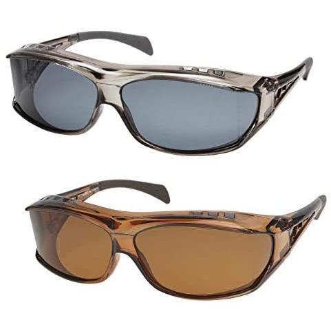 花粉防止・防塵対策 偏光オーバーグラス Polarized Over Sunglasses 2個セット クリアグレイXクリアブラウン UVケア用品