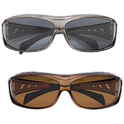 花粉防止・防塵対策 偏光オーバーグラス Polarized Over Sunglasses 2個セット クリアグレイXクリアブラウン｜matmat｜03