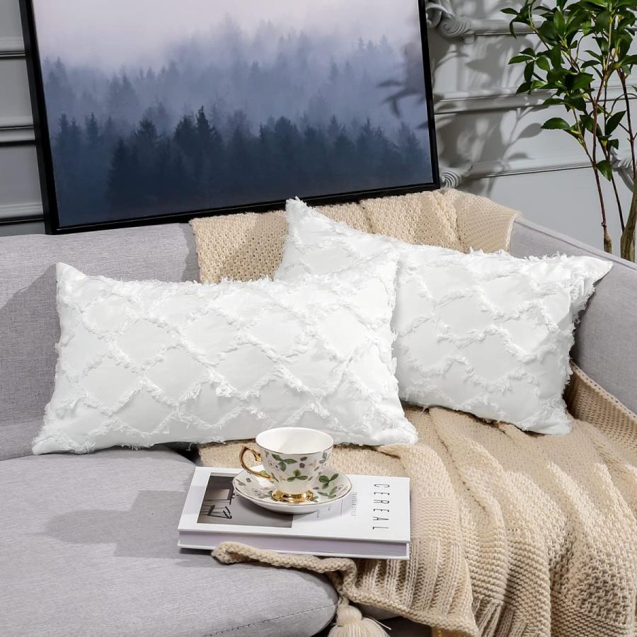 Otostar クッションカバー 北欧 2枚セット 30x50cm おしゃれ 可愛い 綿100 タッセル付き チェック柄 無地 フリンジ モダン エ 美しい