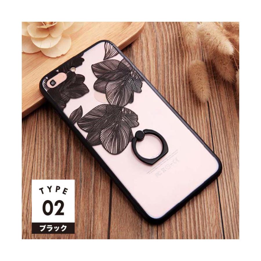 スマホケース スマホ ケース 透明 ブラック ホワイト iPhone13 pro max リング付き 花柄 落下防止 シンプル iPhoneケース 送料無料 | ブランド登録なし | 11