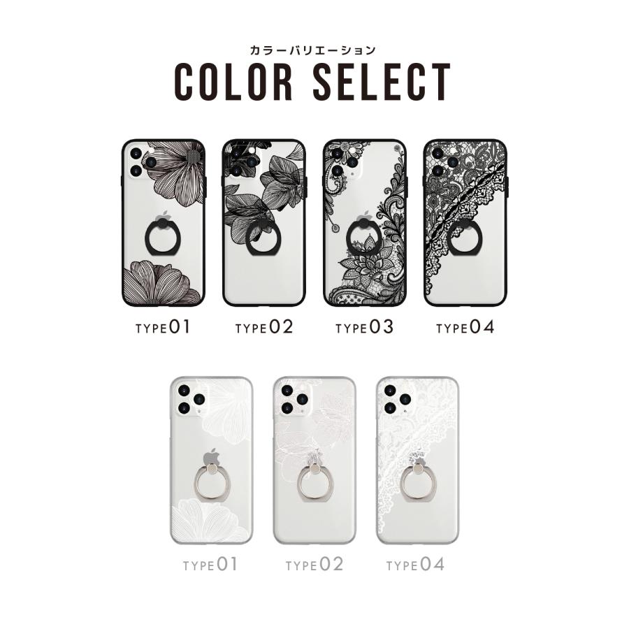 スマホケース スマホ ケース 透明 ブラック ホワイト iPhone13 pro max リング付き 花柄 落下防止 シンプル iPhoneケース 送料無料 | ブランド登録なし | 09