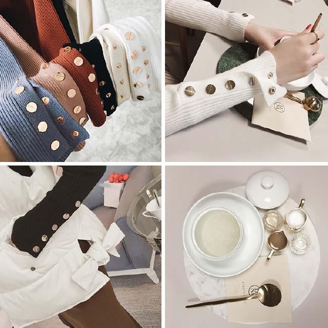 レディース　トップス　セーター　リブ　袖ボタン　プルオーバー　ラウンドネック　長袖　メール便　送料無料 | ブランド登録なし | 02