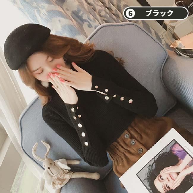 レディース　トップス　セーター　リブ　袖ボタン　プルオーバー　ラウンドネック　長袖　メール便　送料無料 | ブランド登録なし | 08