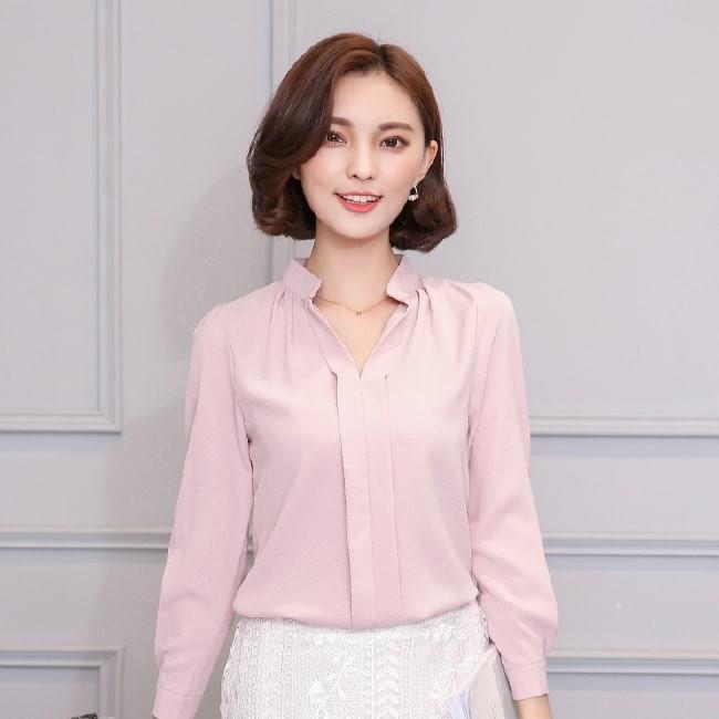 【在庫処分セール！送料無料！】シャツ スキッパー レディース ブラウス 長袖 トップス カットソー シフォン タック 無地 通勤 オフィスカジュアル | ブランド登録なし | 14