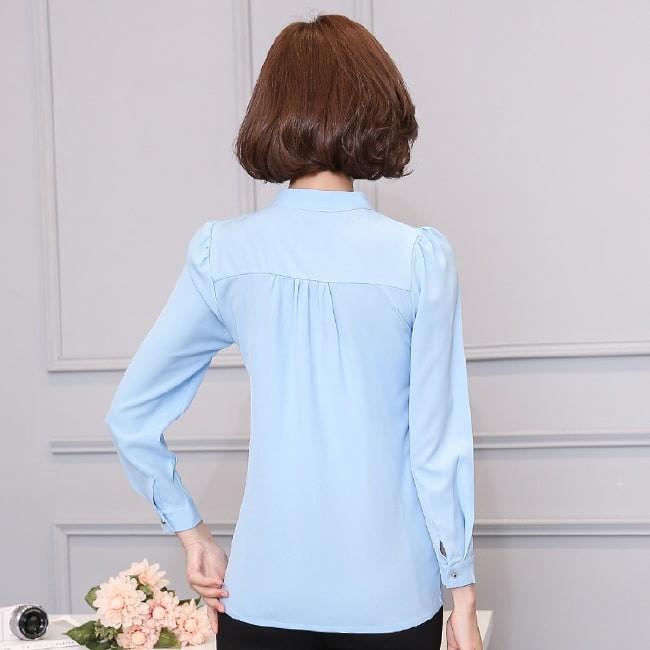 【在庫処分セール！送料無料！】シャツ スキッパー レディース ブラウス 長袖 トップス カットソー シフォン タック 無地 通勤 オフィスカジュアル | ブランド登録なし | 18