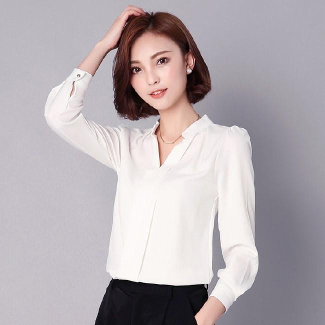 【在庫処分セール！送料無料！】シャツ スキッパー レディース ブラウス 長袖 トップス カットソー シフォン タック 無地 通勤 オフィスカジュアル | ブランド登録なし | 05