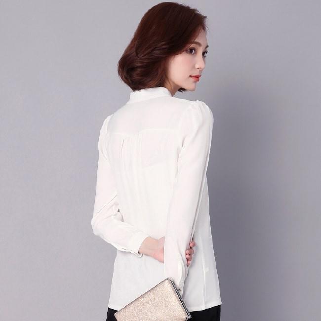 【在庫処分セール！送料無料！】シャツ スキッパー レディース ブラウス 長袖 トップス カットソー シフォン タック 無地 通勤 オフィスカジュアル | ブランド登録なし | 06