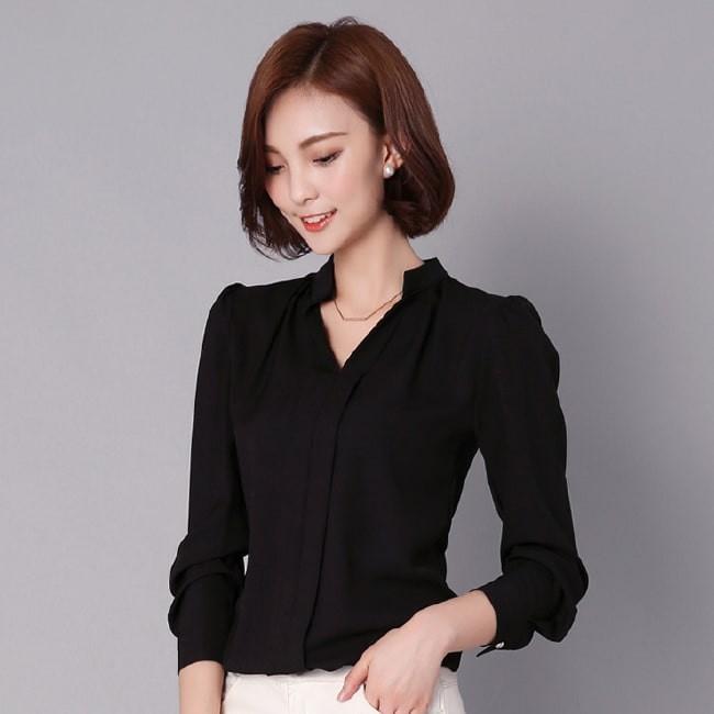 【在庫処分セール！送料無料！】シャツ スキッパー レディース ブラウス 長袖 トップス カットソー シフォン タック 無地 通勤 オフィスカジュアル | ブランド登録なし | 08