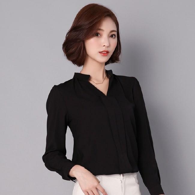 【在庫処分セール！送料無料！】シャツ スキッパー レディース ブラウス 長袖 トップス カットソー シフォン タック 無地 通勤 オフィスカジュアル | ブランド登録なし | 09