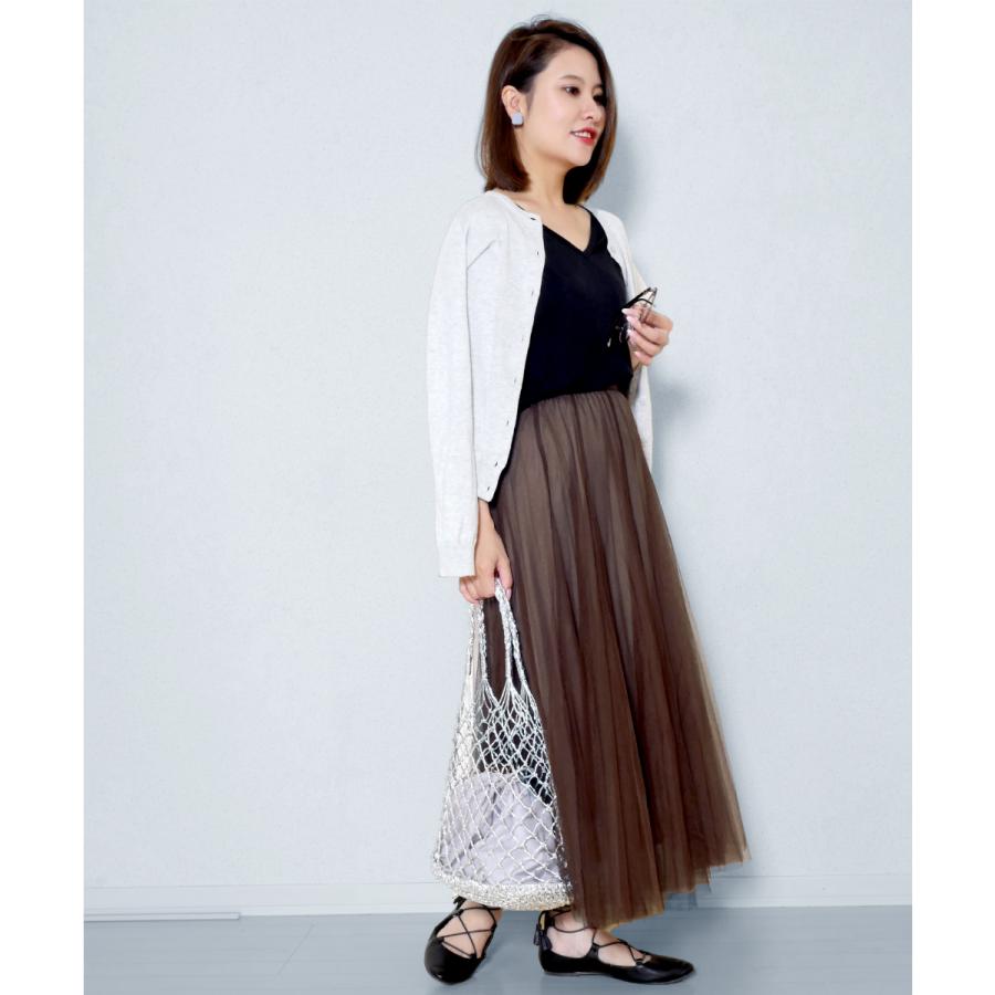 ロングフレアチュールスカート 透け感 エアリー ふんわり 上品 2枚重ね