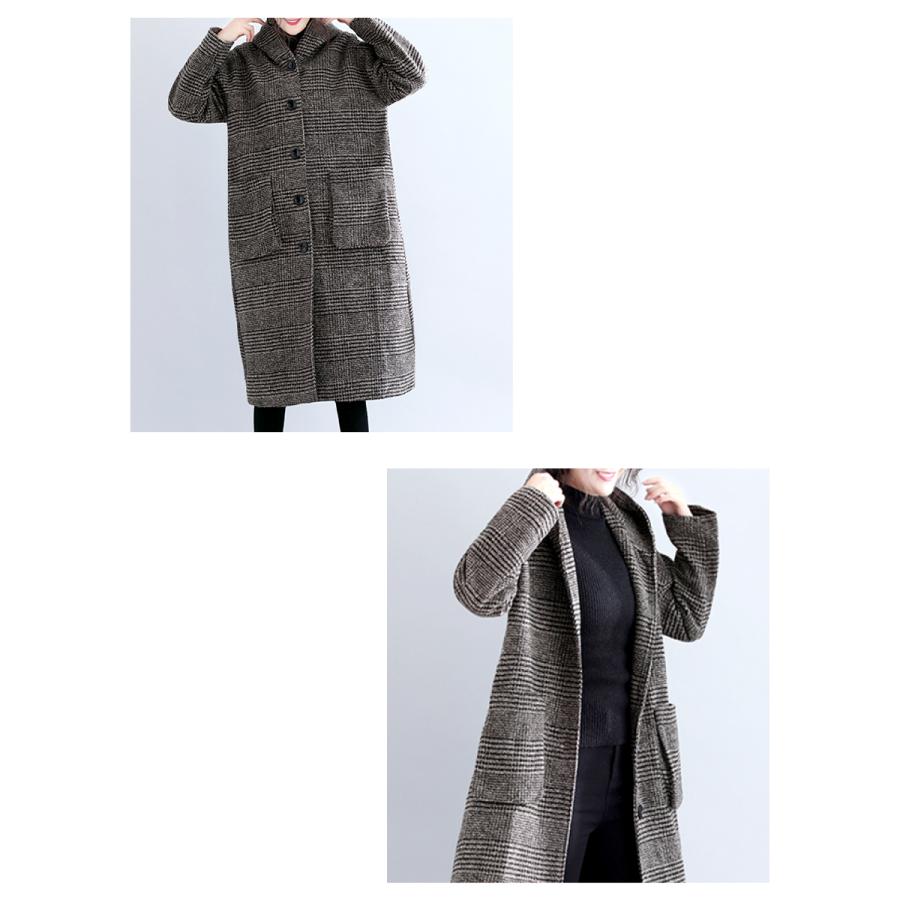 グレンチェック コート アウター ゆったり オーバーサイズ フード付き