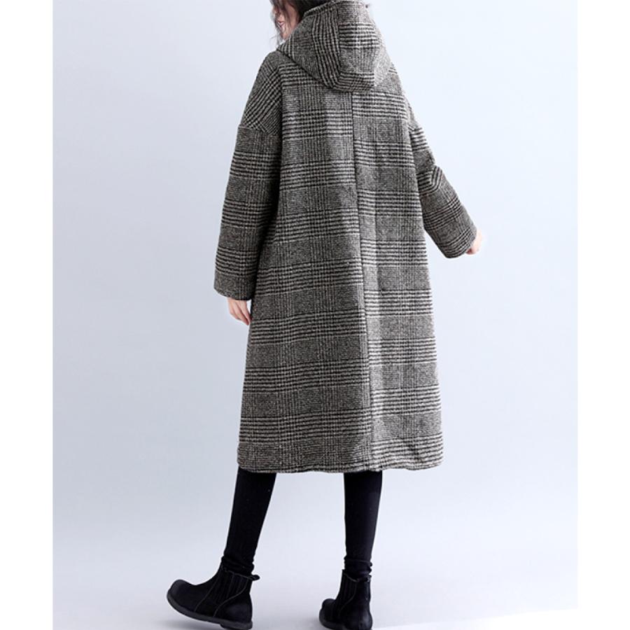 グレンチェック コート アウター ゆったり オーバーサイズ フード付き