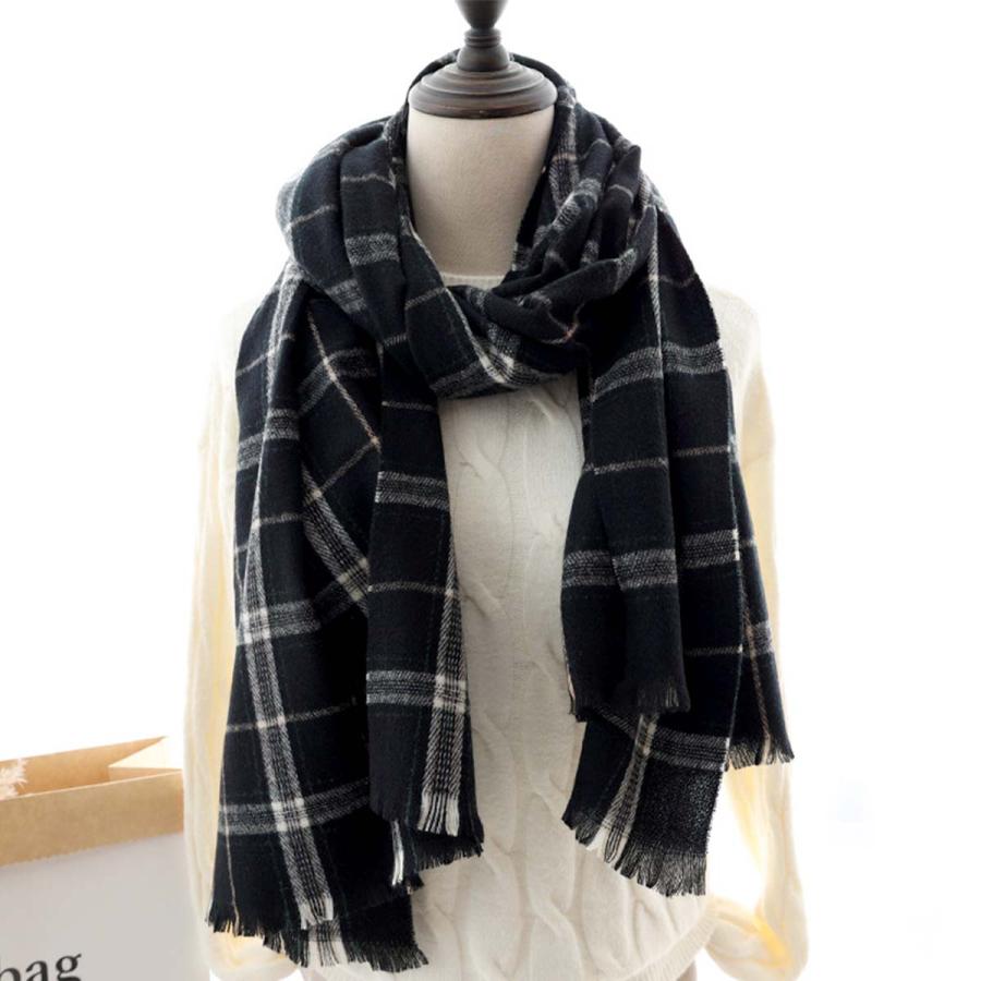マフラー レディース チェック プレゼント ブラック ピンク キャメル カーキ ホワイト 黒 白 中学生 高校生 学生 洗える イミテーションカシミア アクリル | ブランド登録なし | 07