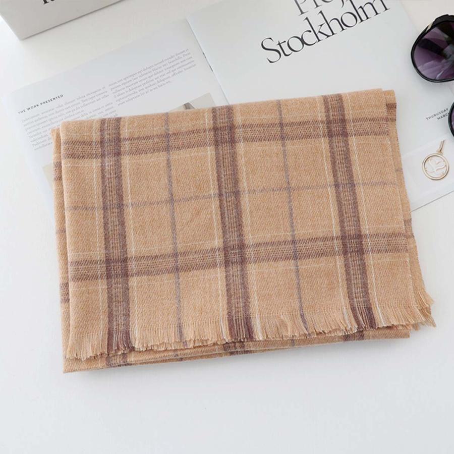 マフラー レディース チェック プレゼント ブラック ピンク キャメル カーキ ホワイト 黒 白 中学生 高校生 学生 洗える イミテーションカシミア アクリル | ブランド登録なし | 09