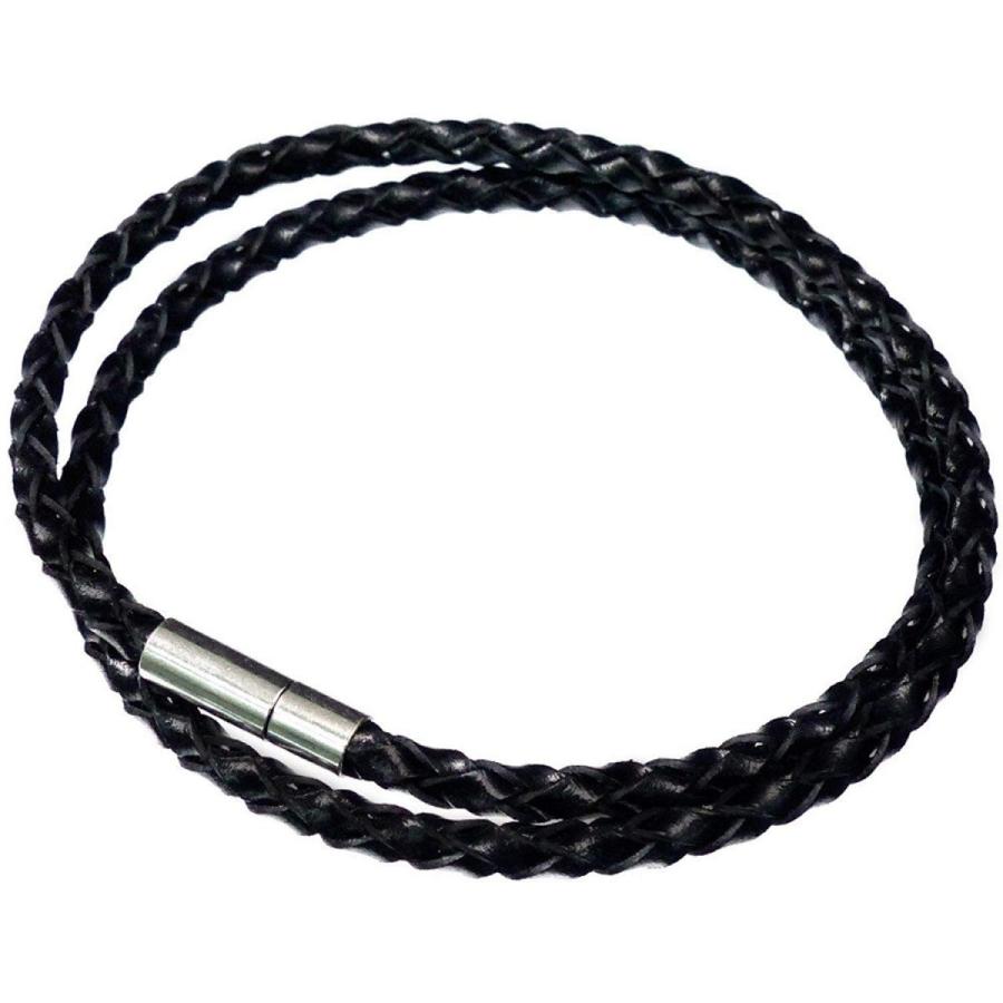 レザーチョーカー ネックレス 編み込み ブラック ワンタッチ メンズ
