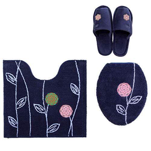 トイレマット 3点セット エトフ 普通型 スリッパ おしゃれ かわいい かわいい 花 モダン モダン エトフ オカ 北欧 フラワー ネイビー 鮮やかな青 マツタケストアー 価格 安い