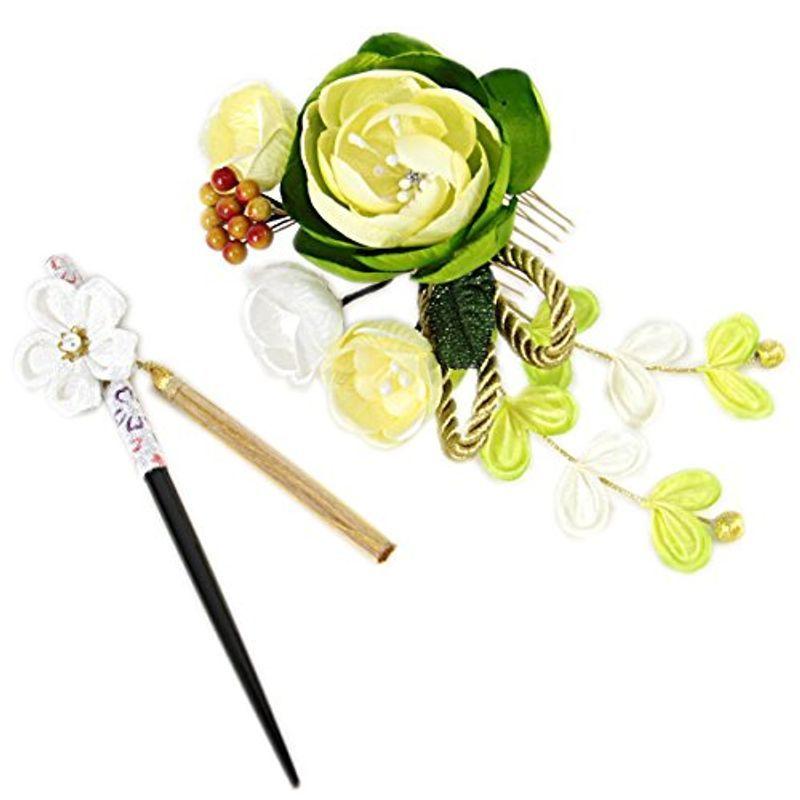 海外販売 フラワー髪飾り 10 花かんざし 一本挿し 2点セット 緑 直販正規 Www Superavila Com