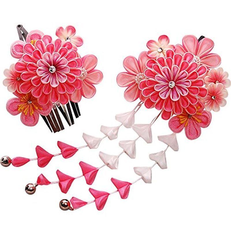 本物の 七五三髪飾り かんざしピンク つまみ細工 子供 髪型 着物 和装 花簪 正月 3歳7歳 その他着物 浴衣
