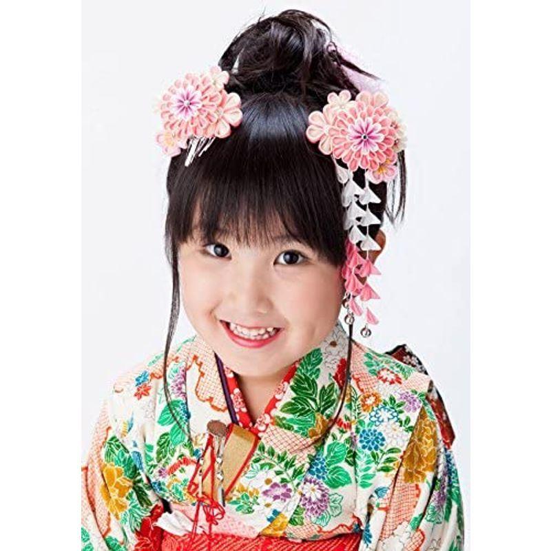 本物の 七五三髪飾り かんざしピンク つまみ細工 子供 髪型 着物 和装 花簪 正月 3歳7歳 その他着物 浴衣