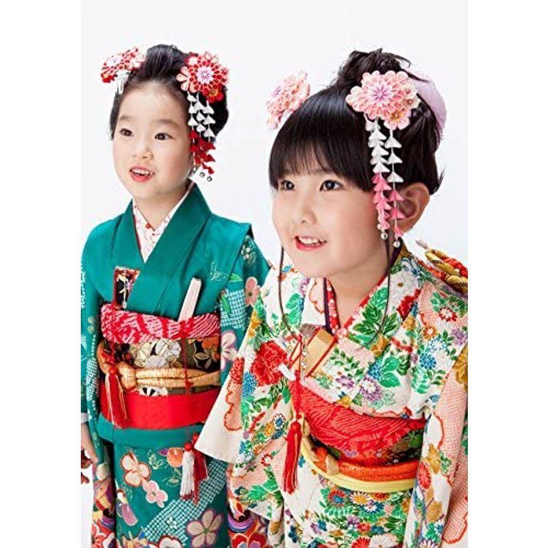 本物の 七五三髪飾り かんざしピンク つまみ細工 子供 髪型 着物 和装 花簪 正月 3歳7歳 その他着物 浴衣