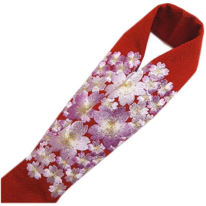 半衿 半襟 刺繍 振袖 成人式 卒業式 袴 着物 赤色地金糸入り薄紫桜桜 