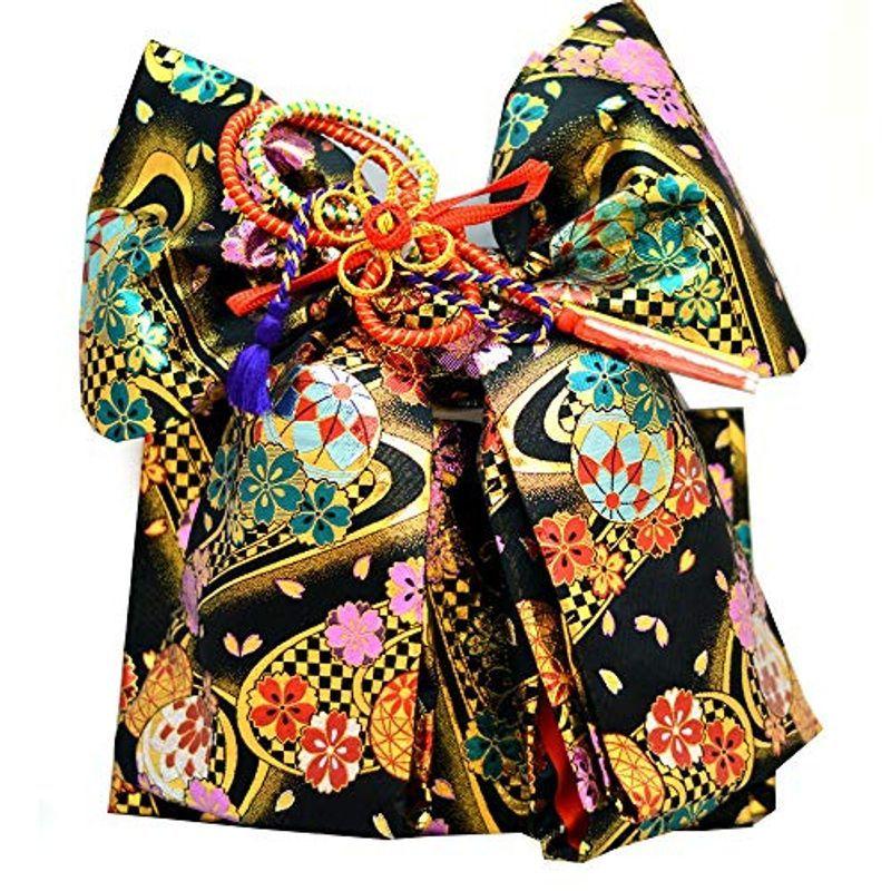 ヘサカ 七五三 帯 結び帯 総柄/L(7歳用) 黒