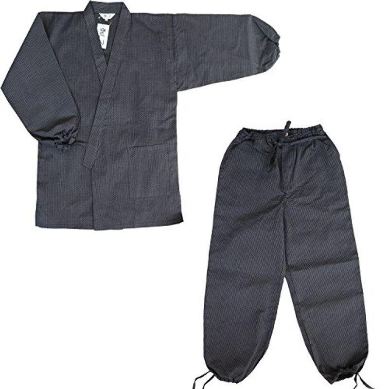 刺し子 紳士作務衣 ズボン２枚セットあり M L 141-1901g (L, 黒)
