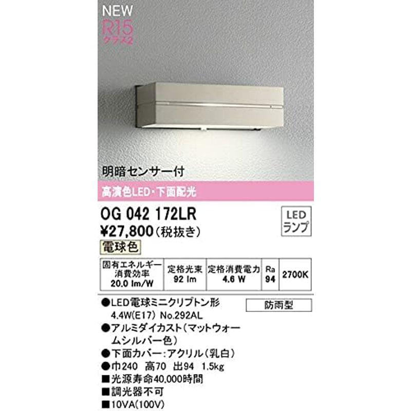 オーデリック　エクステリア　LED表札灯　高演色　電球色　マットウォームシルバー:OG042172LR　明暗センサー　防雨型　下面配光