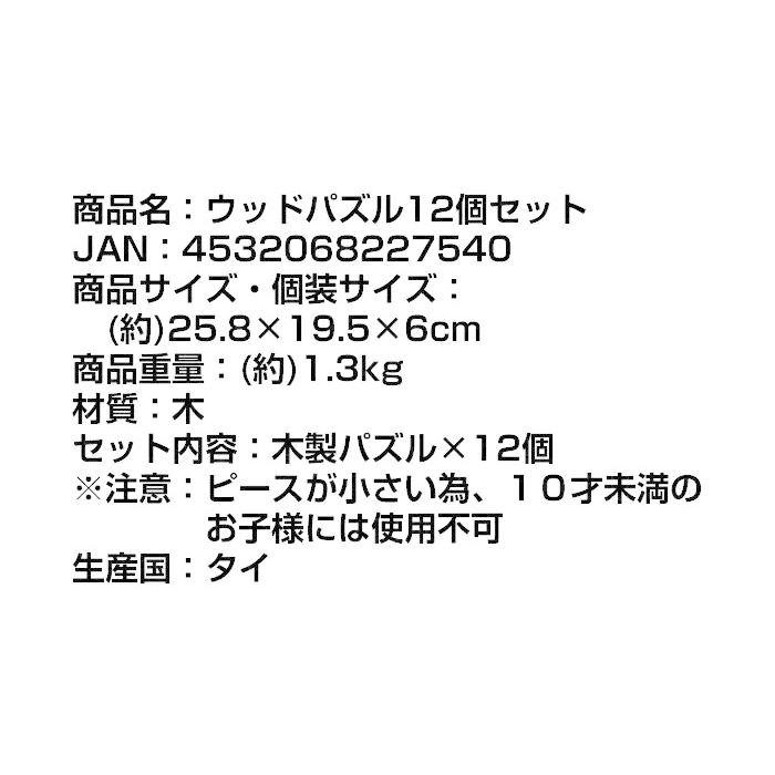 ウッドパズル 12個セット パズル 木製 木 シンプル 知育玩具