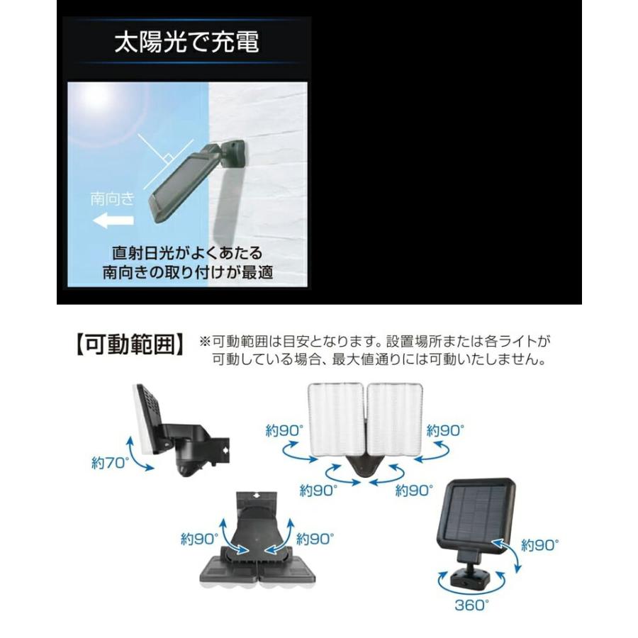 DAISHIN ソーラー充電式センサーライト2灯式 玄関ライト 1300LM DLS