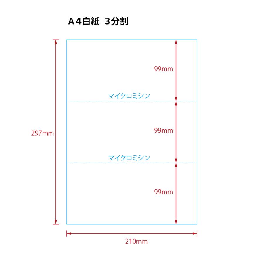 【ミシン目入りカット紙】A４  ３分割　白紙　2500枚 | 