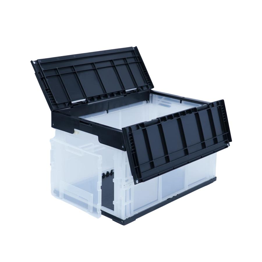 松本産業 折りたたみコンテナ フタ付き 50L 前後2面扉付き ブラック