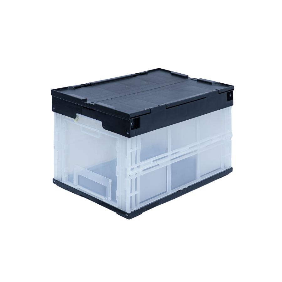 松本産業 折りたたみコンテナ フタ付き 50L 前後2面扉付き ブラック